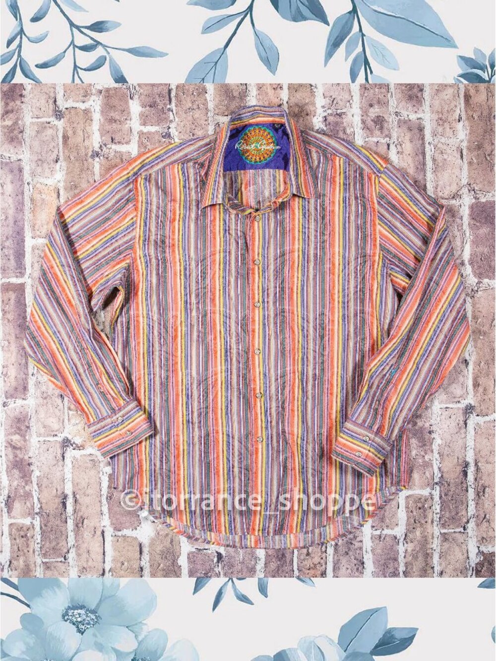 XL Robert Graham Paisley Colorful Striped Artwork Dress Casual Button Down Shirt